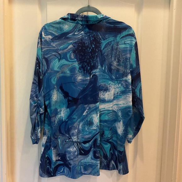 Very Colorful Ali Miles Blu and Turquoise Petite XLarge Blouse - Picture 2 of 5